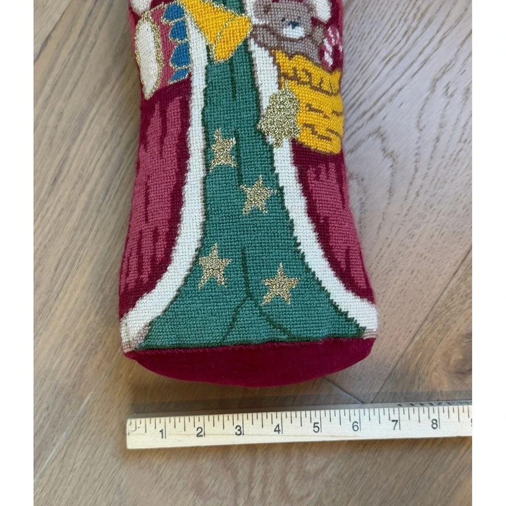 Vintage Needlepoint Christmas Old World Santa Claus St Nick Decorative Pillow
